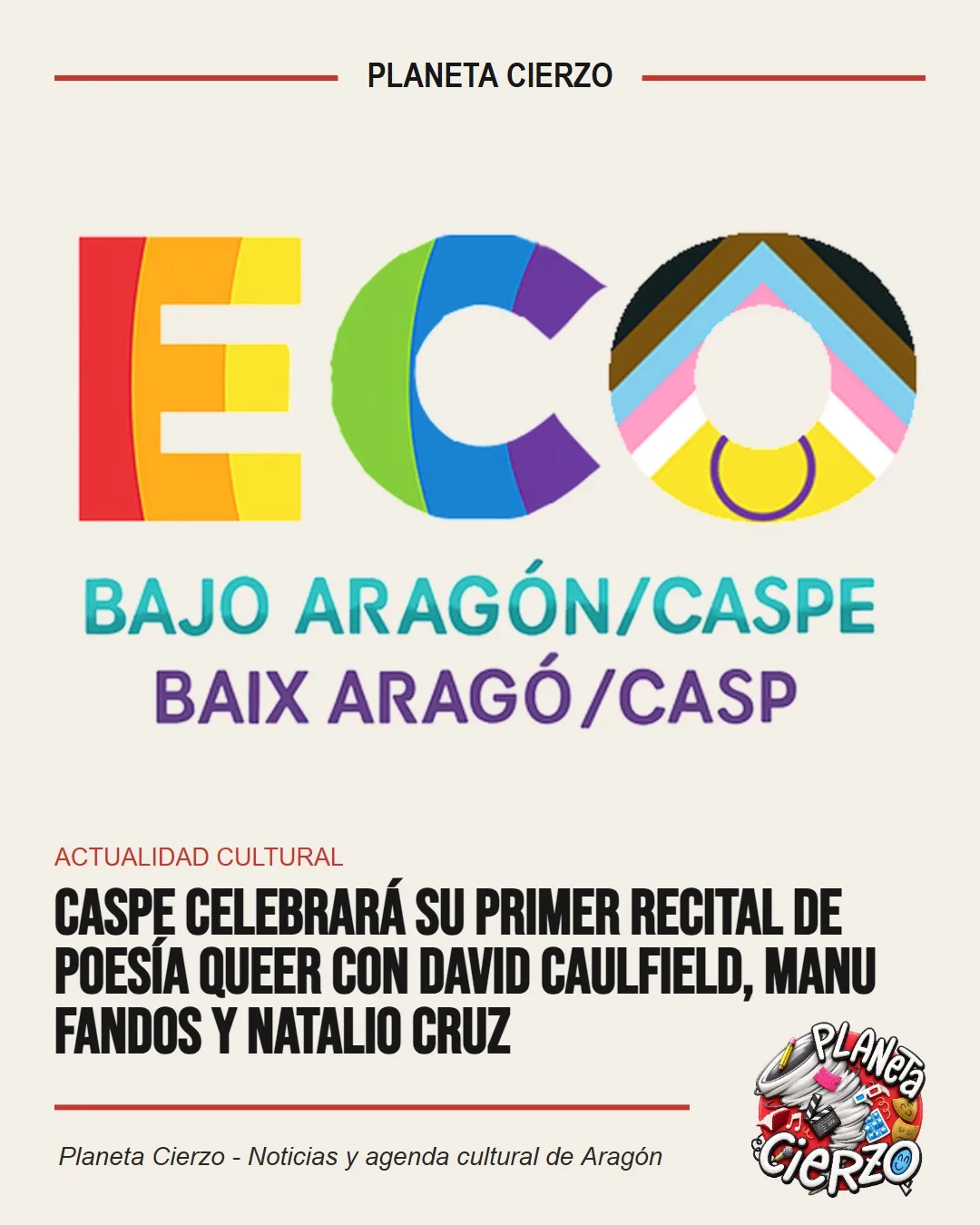 Caspe celebrará su primer Recital de poesía Queer con David Caulfield, Manu Fandos y Natalio Cruz - imagen 1